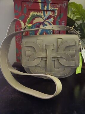 Sam Edelman Taupe Leather Crossbody with Decorative Stitching